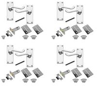 Golden Grace 4 Set Victorian Scroll Door Handles Polished Chrome With Hinges & Latches - 120mm X 40mm