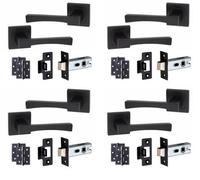 Golden Grace 4 Set Wave Design Internal Door Handles Sets With Latch And Bb Hinges Square Rose Matt Black Finish
