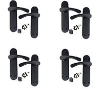 Golden Grace 4 Sets of Astrid Door Handles On Backplate Matt Black Finish 182mm x 45mm Backplate Comes Complete with Ball Bearing Hinges and 64mm Tubular Latch