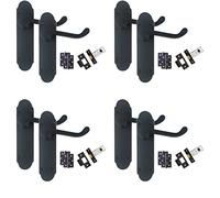 Golden Grace 4 Sets Pairs of Matt Black Epsom Style Shaped Design Victorian Scroll Door Handle Lever On Back Plate - Latch Door Pack with Ball Bearing Hinges - MATT Black