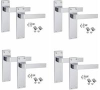 Golden Grace 4 Sets Victorian Straight Delta Handle Latch Internal Door Handles, Polished Chrome, 1 Pair 3" Standard Butt Hinges, 150mm X 40mm