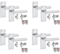 Golden Grace 4 Sets Victorian Straight T-Bar Handle Latch Internal Door Handles, Polished Chrome, 1 Pair 3" Standard Butt Hinges, 120mm X 40mm