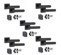 Golden Grace 5 Pair Modern Lima Design Matt Black Premium Door Handles Square Rose 3" Ball Bearing Hinges and 2.5" Tubular Latch