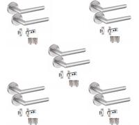 Golden Grace 5 Pair Of Mitred Design Door Handle On Round Rose Latch Internal Door Handles 2.5" Latch,ball Bearing Hinges Satin Nickel Finish