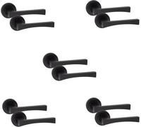 Golden Grace 5 Pair Of Wave Design Door Handle On Round Rose Latch Internal Door Handles Matt Black Finish With 52mm Diameter