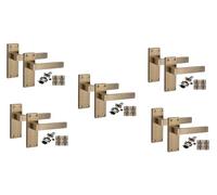 Golden Grace 5 Pair Victorian Delta Internal Door Handle Sets Antique Brass 120 x 40mm with 2.5" Latch & Hinges