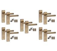 Golden Grace 5 Pair Victorian Straight T-Bar Internal Door Handle Sets Antique Brass 150 x 40mm with 2.5" Latch & Hinges