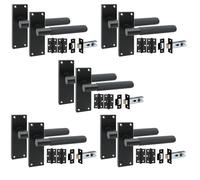 Golden Grace 5 Pair Victorian T-Bar Knurled Internal Door Handle Sets Matt Black 120 x 40mm with 2.5" Latch & Hinges