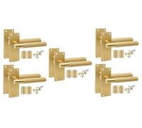 Golden Grace 5 Pair Victorian T-Bar Latch Door Handles, Satin Brass, 5 Sets | Includes ball bearing hinges, spindles and screws for easy installation; solid zinc alloy backplates measure 120 x 40mm.
