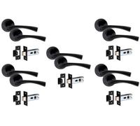 Golden Grace 5 Pairs Astrid Design Door Handles Matt Black Finish Round Rose Latch - 52mm