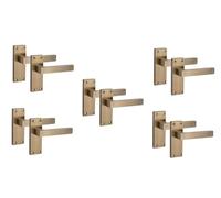Golden Grace 5 Pairs Victorian Delta Scroll Door Handles, Antique Brass