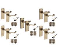 Golden Grace 5 Pairs Victorian Scroll Latch Door Handle Antique Brass 120 x 40mm with 2.5" Latches & Hinges