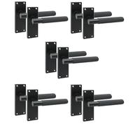 Golden Grace 5 Pairs Victorian T-Bar Knurled Design Interior Door Handle Matt Black Finish 120 x 40mm