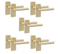 Golden Grace 5 Pairs Victorian T-Bar Knurled Design Interior Door Handle Satin Brushed Brass Finish 120 x 40mm