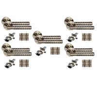Golden Grace 5 Set Knurled Diamond Cut T-Bar Door Handles with Latch and Ball Bearing Hinges Antique Brass Finish