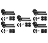 Golden Grace 5 Set Knurled Diamond Cut T-Bar Internal Door Handles With Latch And Hinges Matt Black Finish