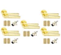 Golden Grace 5 Set Knurled Diamond Cut T-Bar Internal Door Handles With Latch And Hinges Satin Brass Finish