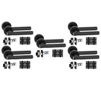 Golden Grace 5 Set Knurled Hex Cut T-Bar Internal Door Handles With Latch And Hinges Matt Black Finish