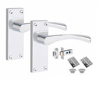 Golden Grace 5 Set of Victorian Scroll Astrid Door Handles Latch in Polished Chrome with 1 Pair of 3" Standard Butt Hinges & Latches Pack, 1 Set - 120mm x 40mm Backplate
