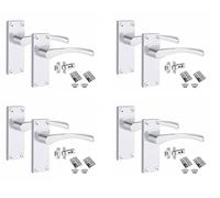 Golden Grace 5 Set of Victorian Scroll Astrid Door Handles Latch in Polished Chrome with 1 Pair of 3" Standard Butt Hinges & Latches Pack, 4 Sets - 120mm x 40mm Backplate