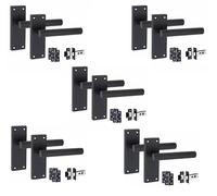 Golden Grace 5 Set of Victorian Straight T-Bar Handle Latch Door Handles Matt Black with 1 Pair of 3" Ball Bearing Hinges & Latches Pack Sets 120mm x 40mm Backplate