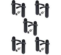 Golden Grace 5 Sets of Astrid Door Handles On Backplate Matt Black Finish 182mm x 45mm Backplate Comes Complete with Ball Bearing Hinges and 64mm Tubular Latch