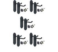 Golden Grace 5 Sets of Matt Black Style Shaped Design Victorian Scroll Door Handle Lever On Back Plate - Latch Door Pack with Ball Bearing Hinges - MATT Black