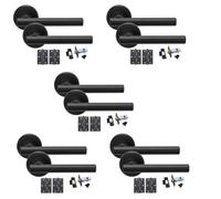 Golden Grace 5 Sets Straight T-Bar Matt Black Finish Internal Door Handles On Rose With Black Ball Bearing Hinges And Black 64mm Tubular Latch