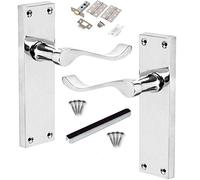 Golden Grace 5 Sets Victorian Scroll Latch Handles, 150 x 40mm | Polished chrome finish on metal; includes 5 pairs of hinges, 5 tubular latches, and matching screws for a complete setup.