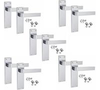 Golden Grace 5 Sets Victorian Straight Delta Handle Latch Internal Door Handles, Polished Chrome, 1 Pair 3" Standard Butt Hinges, 150mm X 40mm