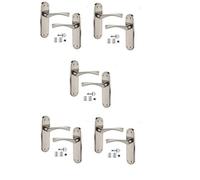 Golden Grace 5 Twist Astrid Door Handle Satin Stainless Steel 182mm x 45mm | Includes 5 latches, 5 hinge pairs and woodscrews to fully equip five new doors with a neat concealed screw look.