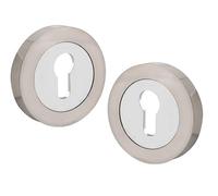 Golden Grace 52mm Round Rose Escutcheo, Dual Satin Nickel/Polished Chrome | Includes color-matched screws and fittings, made from durable zinc alloy to fit standard 3-lever and 5-lever locks.