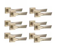 Golden Grace 6 Pair Modern Aura Design Antique Brass Premium Door Handles Square Rose