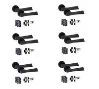 Golden Grace 6 Pair Modern Aura Design Matt Black Premium Door Handles Round Rose 3" Ball Bearing Hinges and 2.5" Tubular Latch