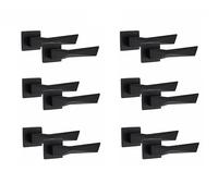 Golden Grace 6 Pair Modern Aura Design Matt Black Premium Door Handles Square Rose