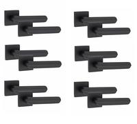 Golden Grace 6 Pair Modern Lima Design Matt Black Premium Door Handles Square Rose