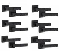 Golden Grace 6 Pair Modern Nova Design Matt Black Premium Door Handles Square Rose