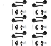 Golden Grace 6 Pair Of Wave On Round Rose Latch Internal Door Handles With 2.5" Tubular Latch Matt Black Finish With 52mm Diameter