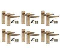 Golden Grace 6 Pair Victorian Straight T-Bar Internal Door Handle Sets Antique Brass 150 x 40mm with 2.5" Latch & Hinges