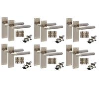 Golden Grace 6 Pair Victorian T-Bar Knurled Internal Door Handle Sets Antique Brass 150 x 40mm with 2.5" Latch & Hinges