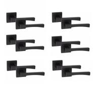 Golden Grace 6 Pair Wave Design Internal Door Handles Square Rose Matt Black Finish