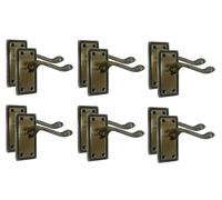 Golden Grace 6 Pairs Georgian Latch Door Handle, Antique Brass 107x48mm | Supplied with spindles and fixing screws for quick fitting, with an elegant beaded edge metal design for internal doors.