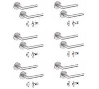 Golden Grace 6 Pairs Mitred Design Internal Door Handles Satin Nickel Finish With 2.5" Tubular Latch - 52mm