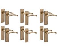 Golden Grace 6 Pairs Victorian Astrid Scroll Interior Door Handle Antique Brass Finish 150 x 40mm