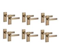 Golden Grace 6 Pairs Victorian Delta Scroll Door Handles, Antique Brass | Includes screws and spindle for easy installation, with a 120 x 40mm backplate on durable metal to upgrade interior doors.