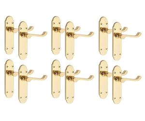Golden Grace 6 Pairs Victorian Scroll Epsom Design Door Handle Polished Brass Finish 168 x 40mm