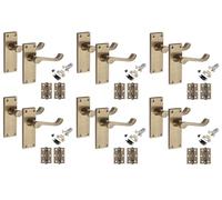 Golden Grace 6 Pairs Victorian Scroll Latch Door Handle Antique Brass 120 x 40mm with 2.5" Latches & Hinges
