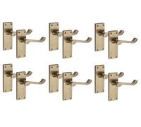 Golden Grace 6 Pairs Victorian Scroll Latch Handle Antqiue Brass Finish 120 x 40mm