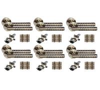 Golden Grace 6 Set Knurled Diamond Cut T-Bar Internal Door Handles With Latch And Hinges Antique Brass Finish