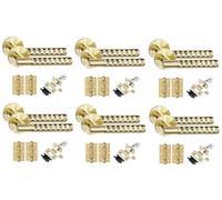 Golden Grace 6 Set Knurled Hex Cut T-Bar Door Handles with Latch and Ball Bearing Hinges Satin Brass Finish